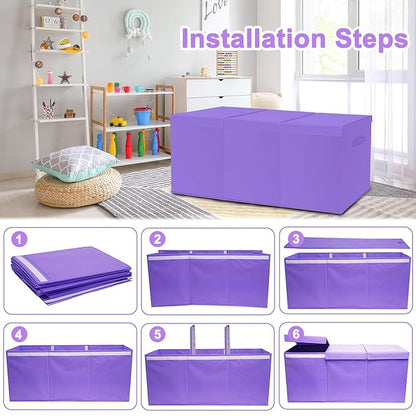 Extra Large Toy Box for Girls Boys - Collapsible Toy Chest Boxes Organizers and Storage for Nursery,Playroom,Office (Violet) 35.8"x12.6"x16"