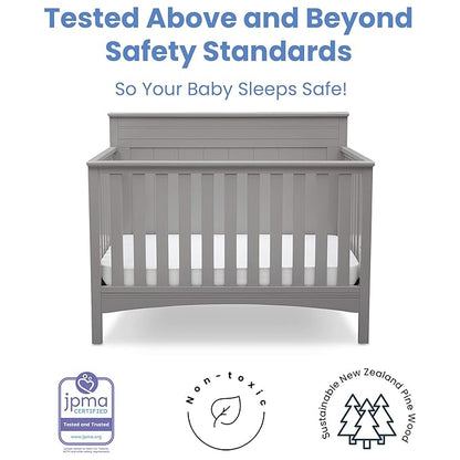 Delta Children Fancy 4-in-1 Crib, Grey + Serta Perfect Slumber Dual Sided Recycled Fiber Core Crib and Toddler Mattress (Bundle)