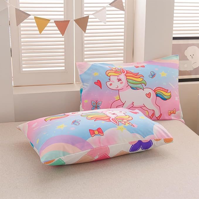 Aimuan Girls Unicorn Comforter Set 3 Pieces Pink Purple Bedding Set with Rainbow Star Galaxy Stars Fantasy Children Room Decor Soft Reversible Bed Sets for Boys/Girls/Teens (Pink Blue Twin3Pcs)