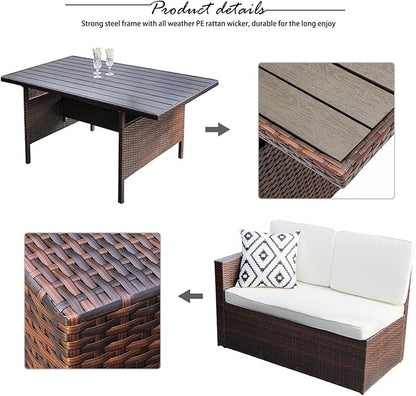 Solaste 7 Piece Patio Furniture Set, All Weather Wicker Patio Conversation Sets with Cushion Seat & Pillows, Outdoor Dining Set, Patio Furniture Outdoor Sectional, Brown