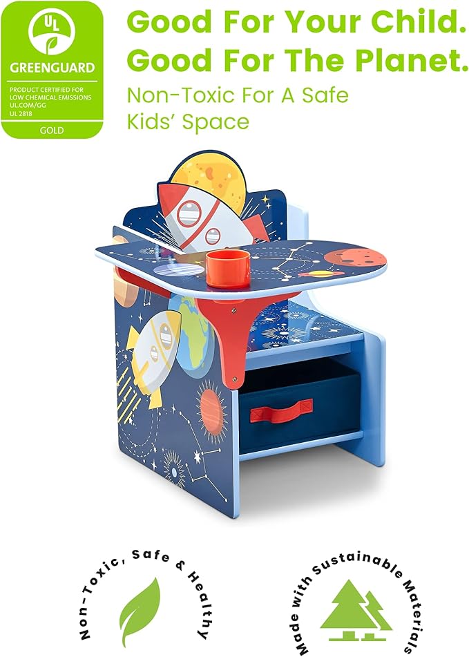 Delta Children Space Adventures Chair Desk with Storage Bin - Ideal for Arts & Crafts, Snack Time, Homeschooling, Homework & More - Greenguard Gold Certified, Blue