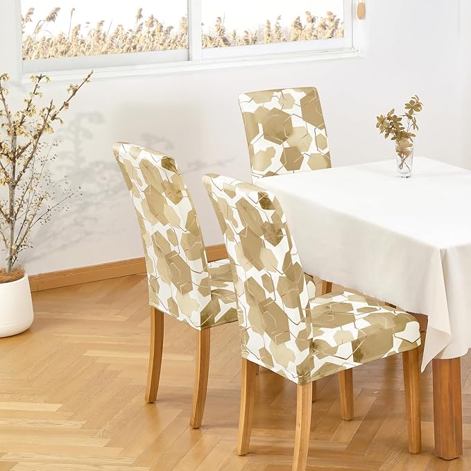 Gibelle Dining Room Chair Covers Set of 4, Soft Stretch Kitchen Chair Covers Slipcover Protector, Removable Washable Geometric Parson Chair Covers 4 Pack, Parmesan