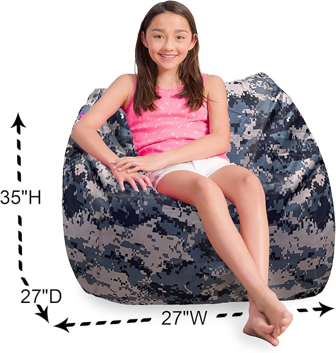 Posh Creations Structured Comfy Bean Bag Chair for Gaming, Reading and Watching TV, Coronado Chair, Nylon - Camo Digital