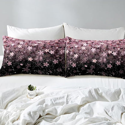Erosebridal Cherry Blossom Comforter Set King Size, Pink Flower Down Comforter, Petal Floral Quilted Duvet, Starry Sky Glitter Girly Warm Duvet Insert, Bedroom Living Dorm Room Decorative