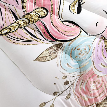 CVHOUSE Unicorn Bedding Queen Size,Unicorn Bedding Set for Girls Kids,Cute Unicorn Comforter Set Chrismas Duvet Set Unicorn Quilt Set Girls Room Decor 3 Pieces