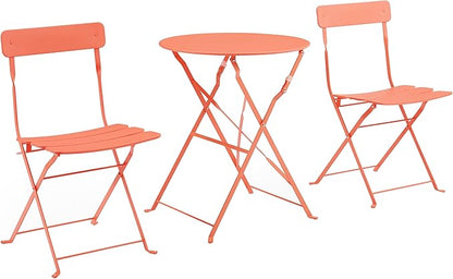 Crosley Furniture CF7390-CO Karlee Retro Metal Indoor/Outdoor 3-Piece Bistro Set with Table and 2 Chairs, Coral