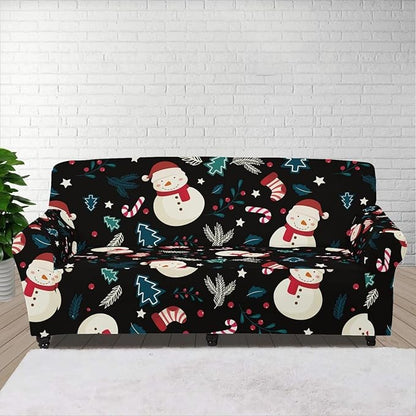 FKELYI Christmas Decor Sofa Couch Cover Cute Snowman Furniture Protector Easy Going Stretch Sofa Slipcover for Indoor Washable Sofa Slipcovers L