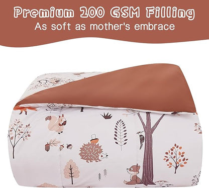 Kids Comforter Set for Boys Girls Full Size, Cute Reversible Quilted Woodland Forest Animal Print Fall Bedding with Pillow Sham, Lightweight Soft Breathable Machine Camping Themed Bed Set 3 Piece