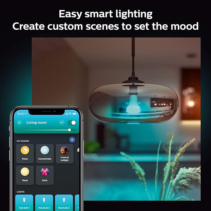 Philips Hue Smart 100W A21 LED Bulb - White and Color Ambiance Color-Changing Light - 4 Pack - 1600LM - E26 - Indoor - Control with Hue App - Works with Alexa, Google Assistant and Apple Homekit.