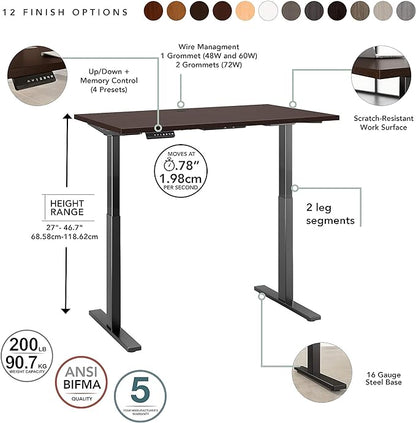 Bush Business Furniture Move 60 Electric Ergonomic Sit-Stand Computer Table for Home and Professional Office, 48W x 24D, Mocha Cherry