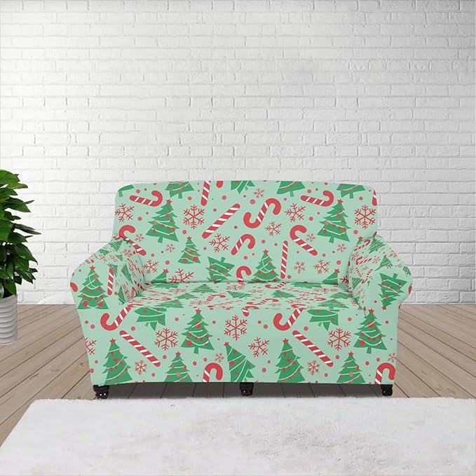 FKELYI Green Christmas Tree Sofa Slipcover Comfortable Sofa Couch Cover with Elastic Bottom Stretch Furniture Protector for Indoor M