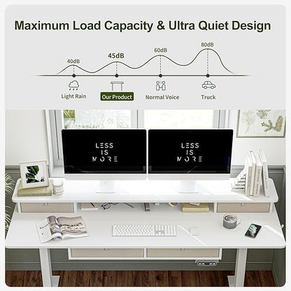 BANTI Height Adjustable Electric Standing Desk with 4 Drawers, 48 x 24 Inch Table with Storage Shelf, Sit Stand Desk, White Top