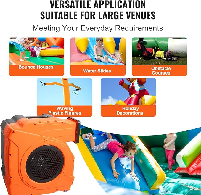 VEVOR Inflatable Blower, 1100W, 1.5 & 1.7 HP Bounce House Blower, Pump Commercial Air Blower for Inflatables, 3100 RPM Bouncy Castle Electric Fan for Bounce House, Waterslides