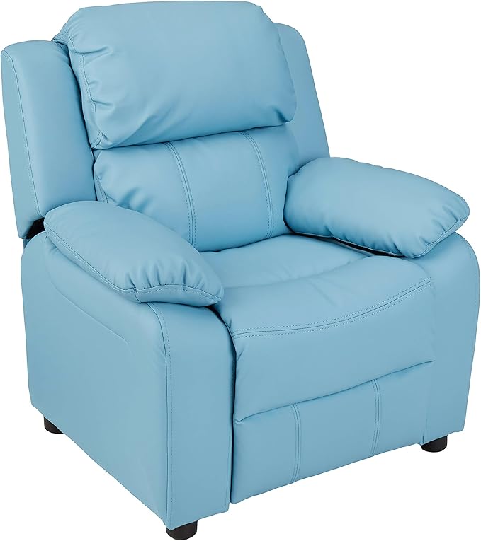 JC Home MACARON Kids Chair Leather Recliner Sofa Toddler Youth Children Child Ages 3-7, Small, Babyblue