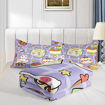 Kawaii Bear Comforter Set for Kids Teens Girls Women,Purple Bear Kids Comforter,1 Comforter with 2 Pillowcase, Microfiber 3 Piece Bedding Set,for All Seasons(Purple，Full Size)