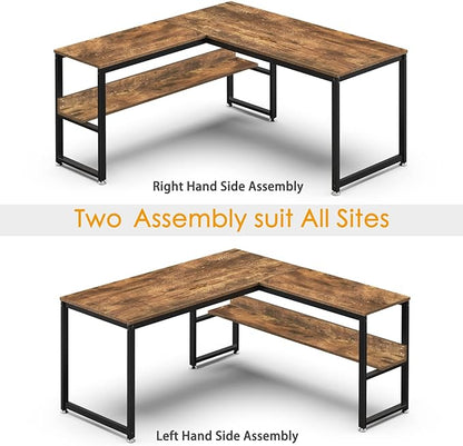 L Shaped Desk, Office Computer Corner Desk, 55 inch Home Gaming Desk Table, Writing Study Workstation with Storage Shelves for Home Office, Space-Saving, Industrial, Rustic Brown