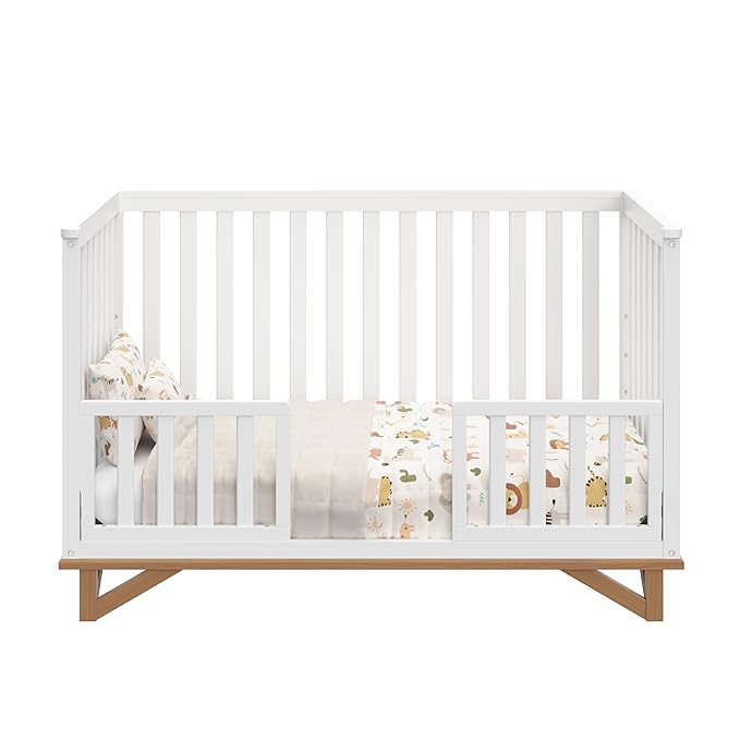 Storkcraft Santa Monica 5-in-1 Convertible Crib (White with Vintage Driftwood) – GREENGUARD Gold Certified, Modern Design, Two-Tone Baby Crib, Converts to Toddler Bed, Daybed and Full-Size Bed
