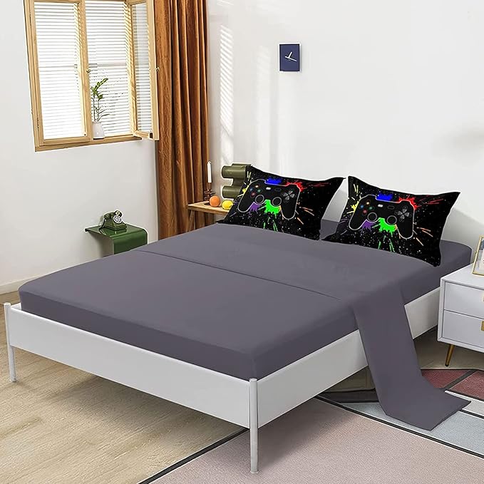 Kids Gaming Bedding Sets, 6 Piece Gamer Comforter Sets for Teens Boys Full Size for Bedroom Comforter Set Adult 3D Gamepad Microfiber Bedding Sets Fits All Season