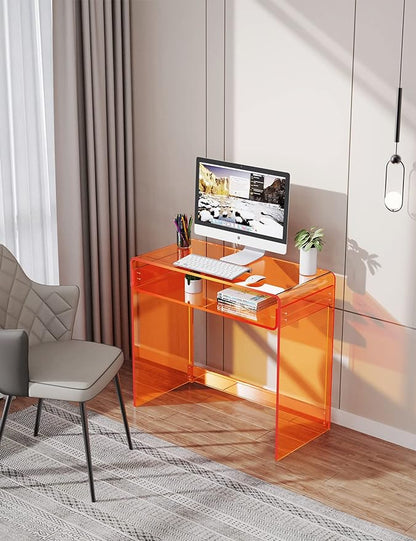 Acrylic Desk Laptop Workstation Study Table Home Office Console Table Entrance Table Decor (Orange)