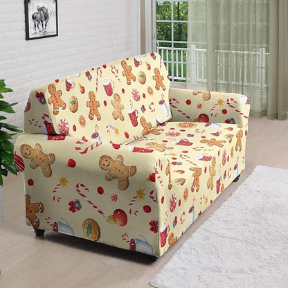 FKELYI Cute Christmas Sofa Couch Cover with Elastic Bottom Stretch Furniture Protector for Indoor Easy Going Stretch Sofa Slipcovers L