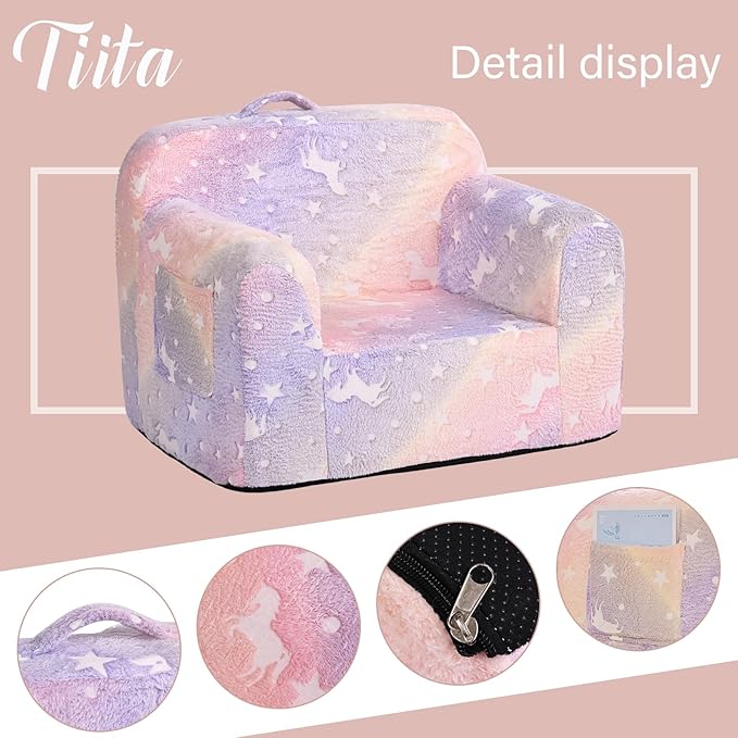 Tiita Kids Sofa, Children Couch with Carrying Handle & Side Pockets, Kids Foam Chair, Toddler Armrest Chair, Lightweight Children Sofa Chair, Kids Read Sofa for Girl or Boy(Twill Pegasus)