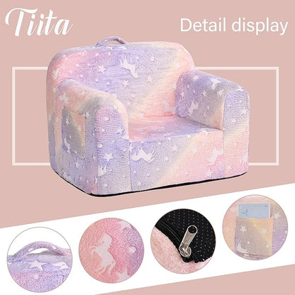 Tiita Kids Sofa, Children Couch with Carrying Handle & Side Pockets, Kids Foam Chair, Toddler Armrest Chair, Lightweight Children Sofa Chair, Kids Read Sofa for Girl or Boy(Twill Pegasus)