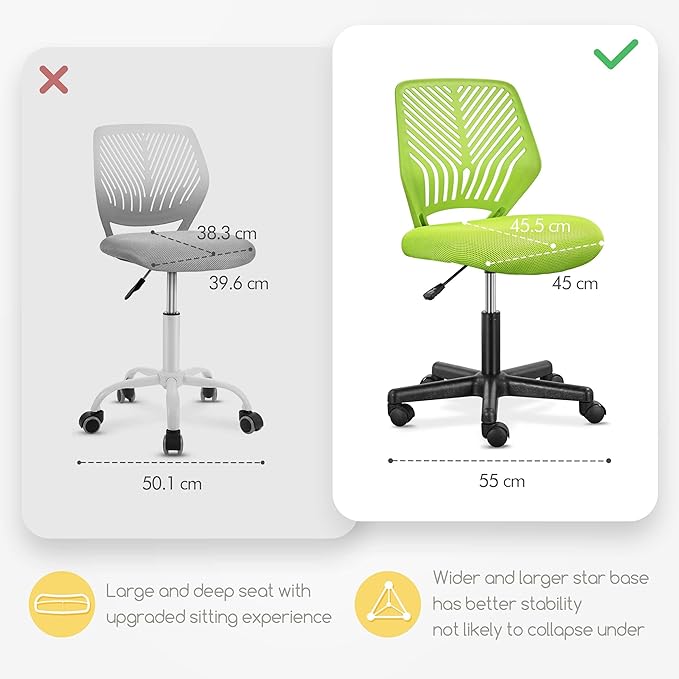 Yaheetech Kids Cute Desk Chair Small Computer Desk Chair for Teens Low-Back Armless Study Chair Swivel Task Chair Bedroom School Chair with Lumbar Support, Green
