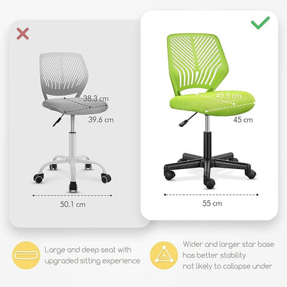 Yaheetech Kids Cute Desk Chair Small Computer Desk Chair for Teens Low-Back Armless Study Chair Swivel Task Chair Bedroom School Chair with Lumbar Support, Green