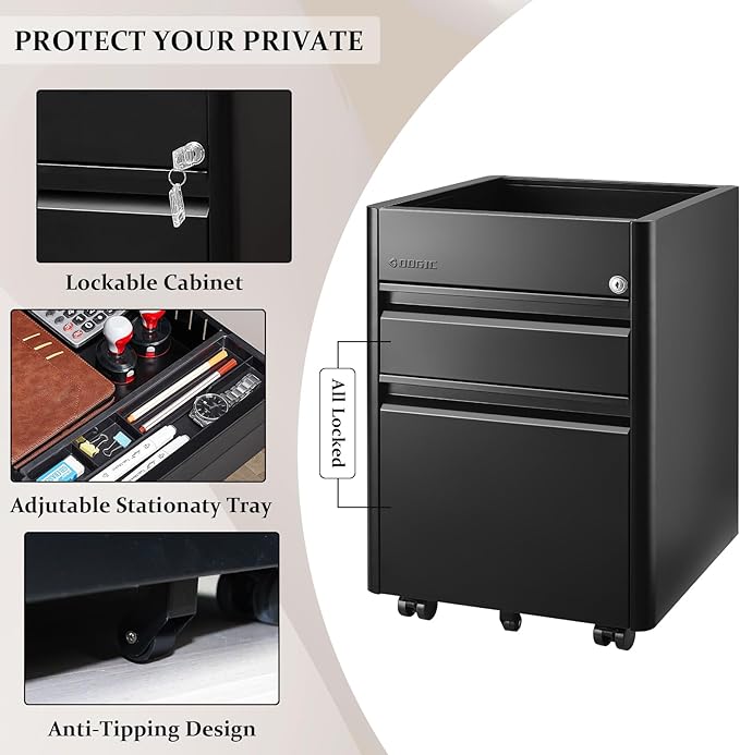 2 Drawer Mobile File Cabinet Top Storage Shelf, Rolling Metal Filing Cabinet for Legal & Letter File Anti-tilt Design with Lock Under Desk Office Drawers Fully Assembled Except Casters(Top ST B)