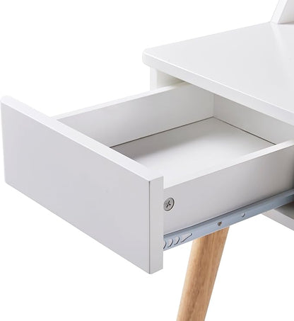Teamson Home Creativo Writing Study Computer Desk with Solid Wood Legs, Storage Drawers and Open Shelves Hutch for Home Office Living Room Reading Bedroom, 37 inch Height, White
