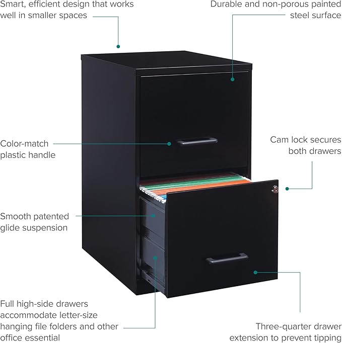 Lorell 14341 18 Deep 2-Drawer File Cabinet, Black