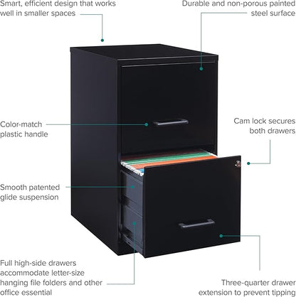 Lorell 14341 18 Deep 2-Drawer File Cabinet, Black