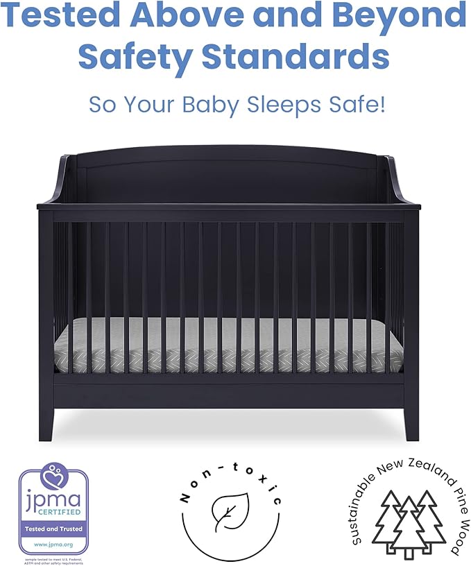 Delta Children Campbell 6-in-1 Convertible Crib - Greenguard Gold Certified, Midnight Grey
