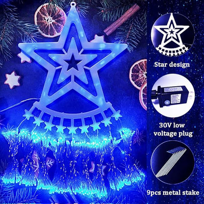 Aokudoni Christmas Lights Outdoor, 12.6FT 350 LED Blue Waterfall Lights Christmas Decorations, 8 Modes Christmas Lights for Tree, Outside Christmas Decorations for Yard Garden Patio Wall Porch