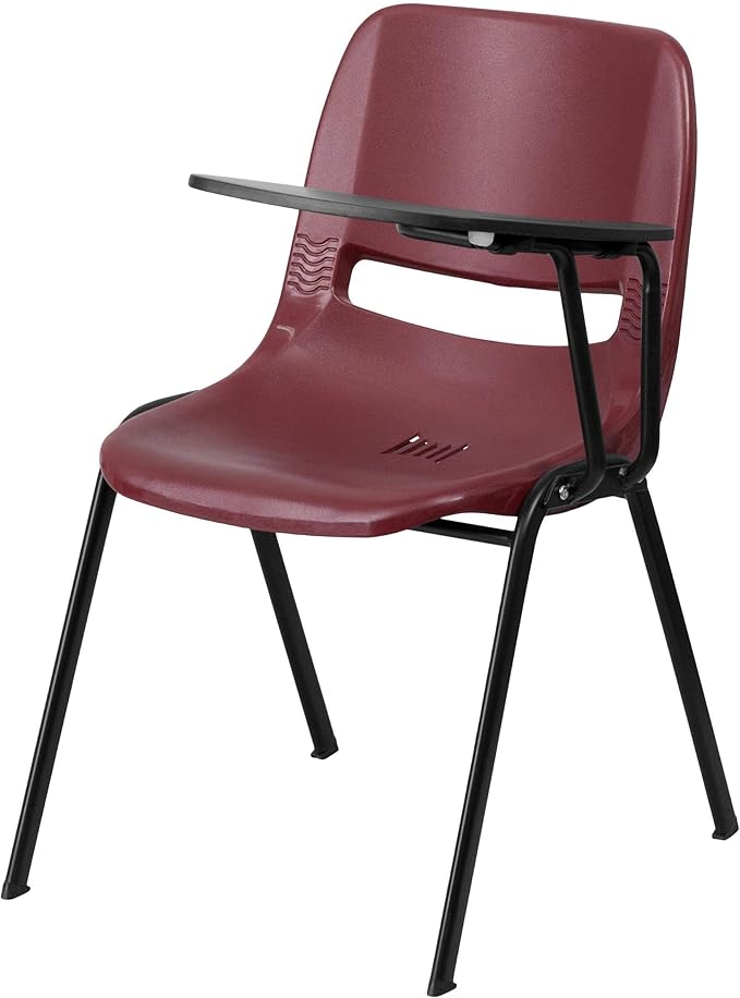Flash Furniture Burgundy Ergonomic Shell Chair with Left Handed Flip-Up Tablet Arm