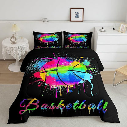 Feelyou Kids Basketball Comforter Set Twin Size Gaming Sports Bedding Set for Boys Girls Teens Bedroom Decor Ball Games Tie Dye Comforter Gift for Basketball Lover Duvet Set with 1 Pillow Case
