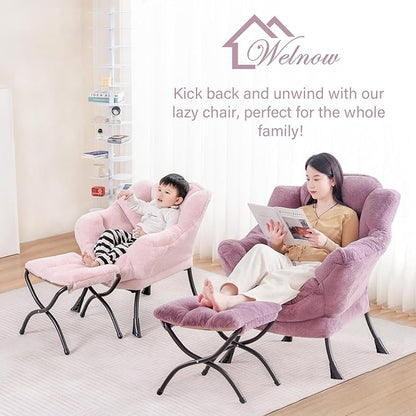 Welnow Toddler Kids Lazy Chair with Ottoman, Glow in The Dark Accent Comfy Lounge Children Armchair Couch with Removable Cover, Detachable Reading Chair with Footrest for Boy or Girl
