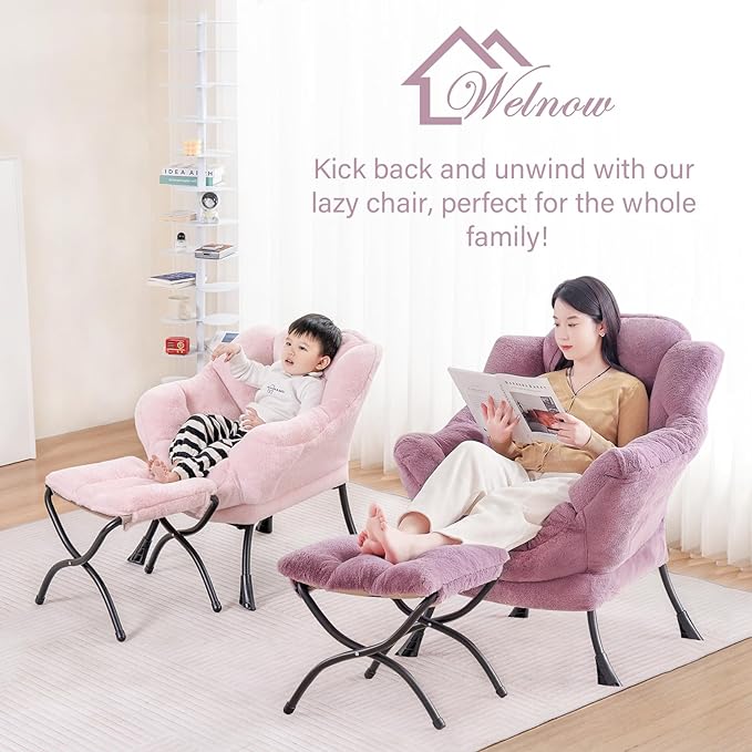 Welnow Toddler Kids Lazy Chair with Ottoman, Glow in The Dark Accent Comfy Lounge Children Armchair Couch with Removable Cover, Detachable Reading Chair with Footrest for Boy or Girl