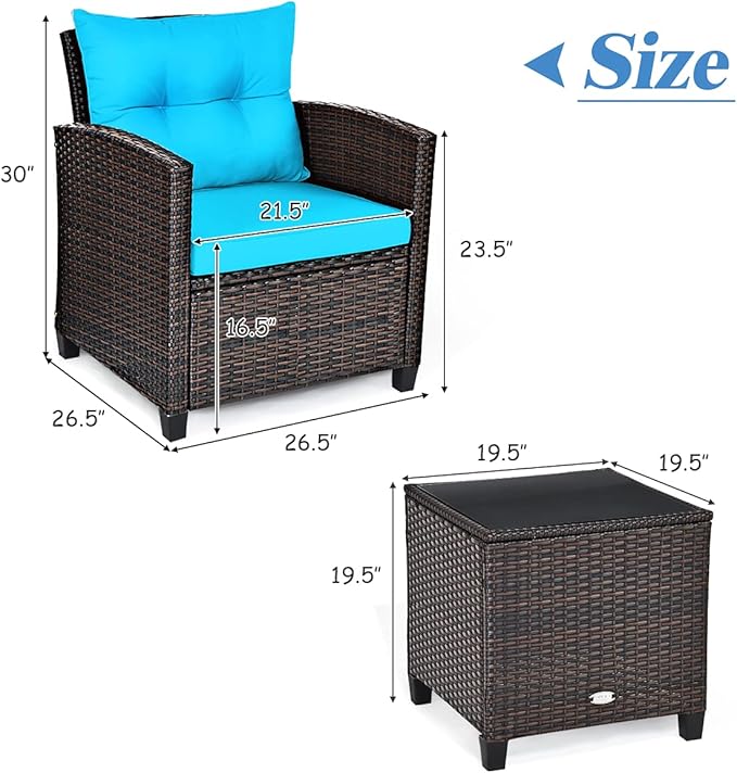 3 PCS Patio Furniture Set, OneSize, Turquoise