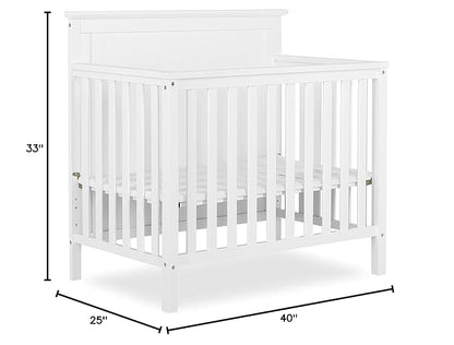 Ava 4-in-1 Convertible Mini Crib in White, Greenguard Gold Certified, Non-Toxic Finish, Comes with 1" Mattress Pad, with 3 Mattress Height Settings