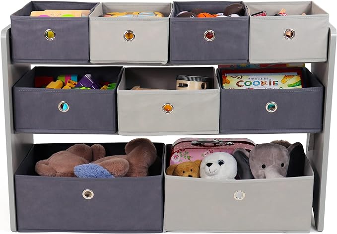 Humble Crew Kids Toy Organizer with 9 Storage Fabric Bins, Grey