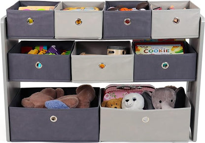 Humble Crew Kids Toy Organizer with 9 Storage Fabric Bins, Grey