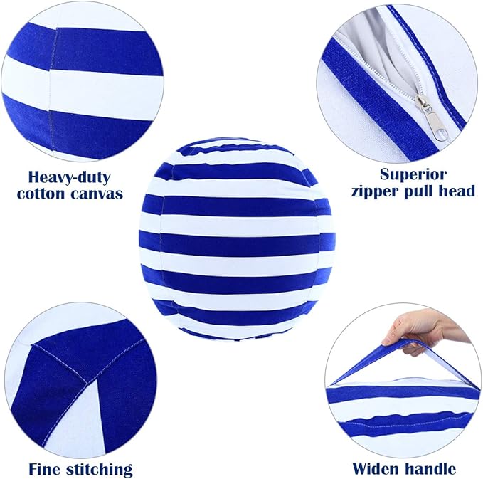 2 Packs Stuffed Animal Storage Beanbag Cover 24" Bean Bag Storage for Kids Girs Boys Room Toys Organizer Heavy-duty Zipper Bean Bag Chair Covers Only Grey Blue White Stripes Cotton Canvas