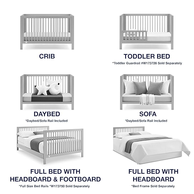 babyGap by Delta Children Charlie 6-in-1 Convertible Crib TrueSleep Crib and Toddler Mattress (Bundle), Grey