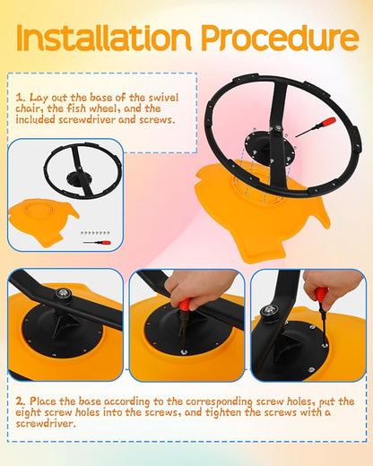 Kids Swivel Chair, Kids Spinning Chair Yellow Sensory Products Wobble Chair Metal Base Non-Slip Seat and Spin Chair for Autism Child Body Coordination Training Age 2-10