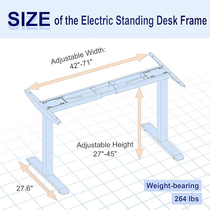 Electric Standing Desk Frame, Dual Motor Height Adjustable Desk Base for Home and Office (Black Frame + Motors + Control Panel)