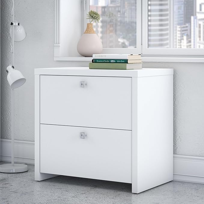 Bush Business Furniture Echo Lateral File Cabinet in Pure White with Satin Silver Handles, Home Office Storage for Letter, Legal, and A4-size Documents