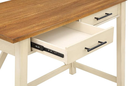 OSP Home Furnishings Milford Rustic 42 Inch Writing Desk with 2 Drawers and Burnished Decorative Hardware, Antique White