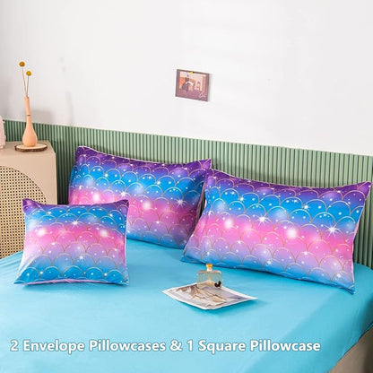 PERFEMET Pink Mermaid Comforter Set Full Size 6 Pieces Bed in A Bag Colorful Rainbow Bedding Set for Teens Girls 3D Sparkly Glitter Ombre Bed Set with Comforter and Sheets (Pink Mermaid, Full)