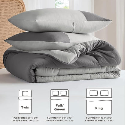 Grey Twin Comforter Set - Modern Soft Farmhouse Bedding for Teen Boys, Kids Colorblock Pattern Bed Sets for All Season, 2 Pieces includes 1 Comforter, 1 Sham (66"x 90")